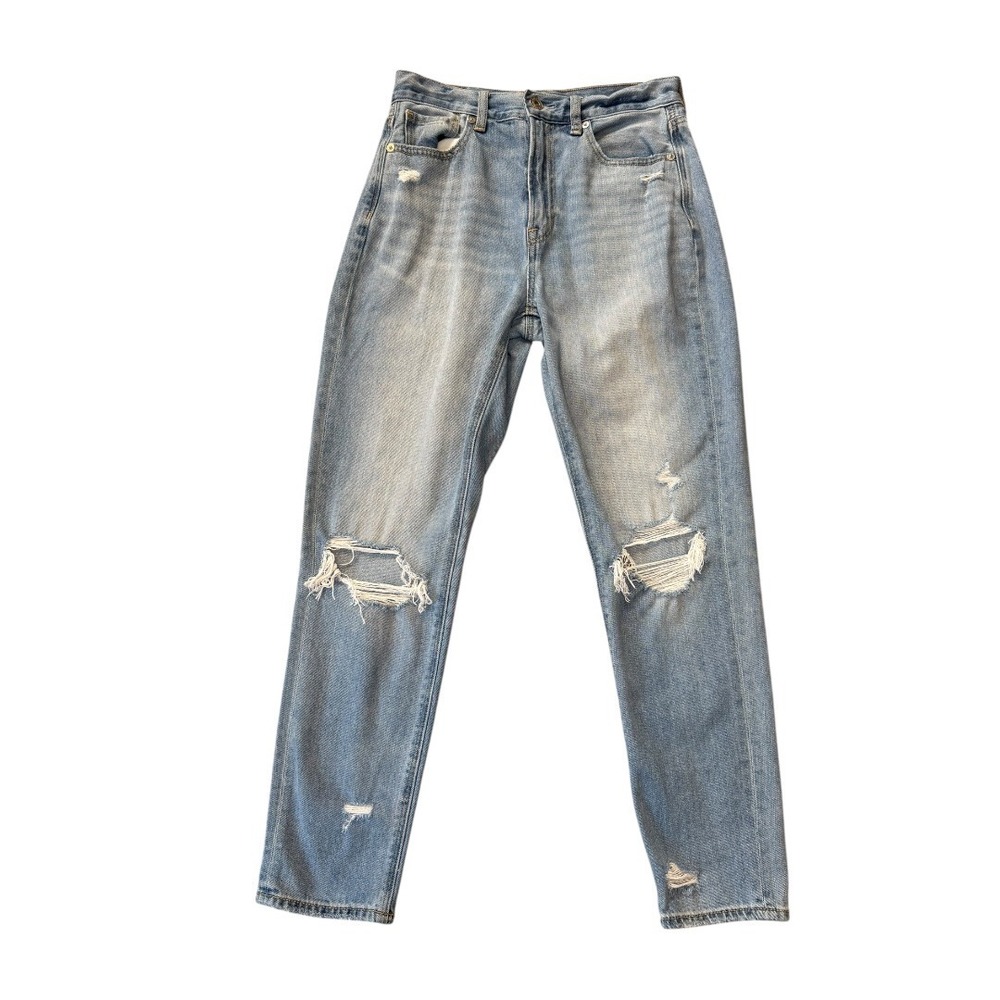 American Eagle Mom Jeans Light Wash Distressed High Rise Womens Size 2 Regular